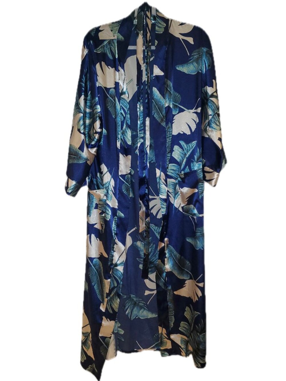 Satin Kimono Style Long Robe Lounge Bathrobe Medium